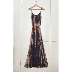 Michael Stars Boho Print Maxi Dress Size M Brown Strappy Tie Dye Hippie Beach